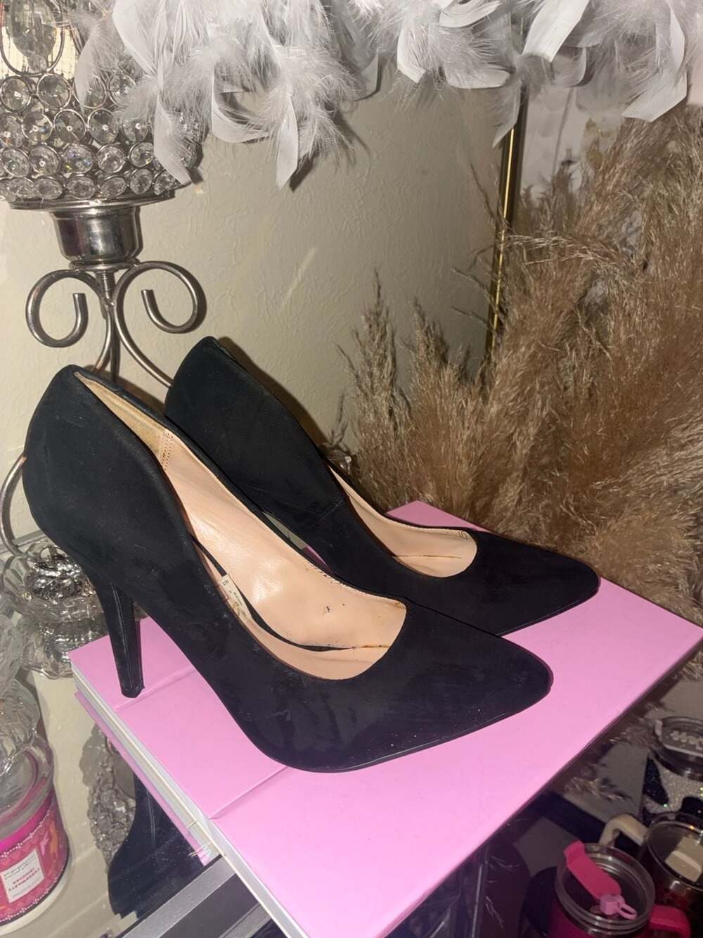 Black Suede Pointed Toe Stiletto High Heel Pumps